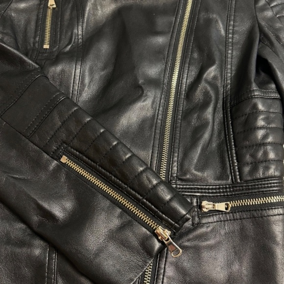 H&M Faux Leather Jacket Women’s Moto 6 Quilted Black Zipper Biker Vegan - Picture 4 of 12